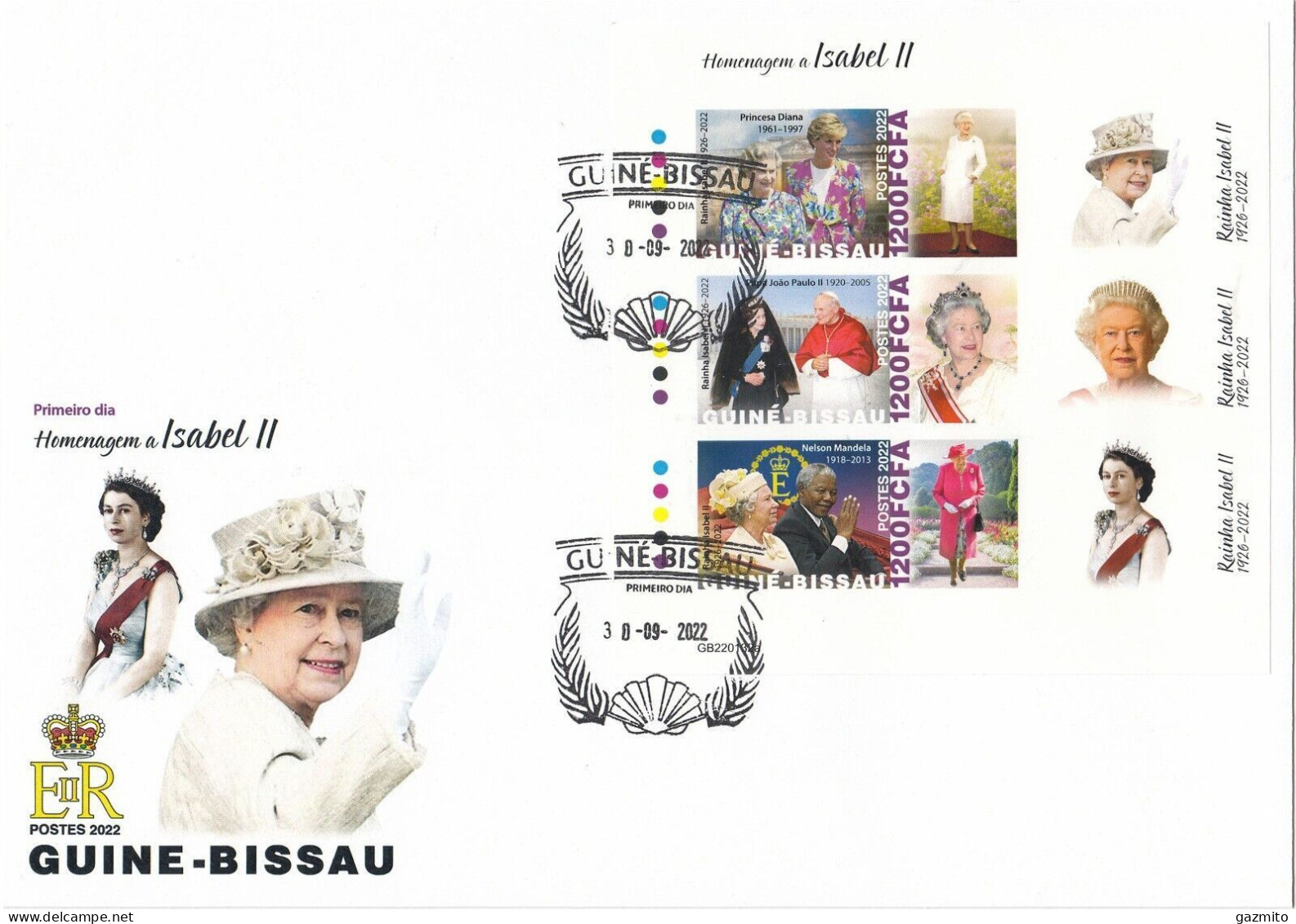 Guinea Bissau 2022, Queen Elisabeth I, Pope J. Paul II, Diana, Mandela, 3val In BF IMPERFORATED In FDC - Prix Nobel