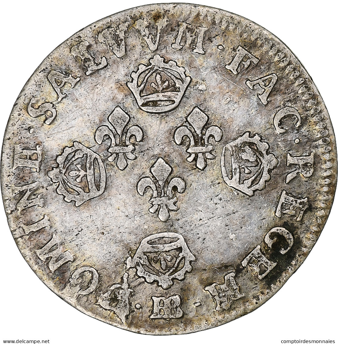 France, Louis XIV, 11 Sols Aux Couronnes, 1705, Strasbourg, Argent, TB+ - 1643-1715 Luigi XIV El Re Sole