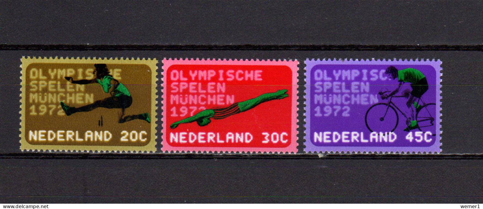 Netherlands 1972 Olympic Games Munich, Cycling, Swimming, Athletics Set Of 3 MNH - Verano 1972: Munich