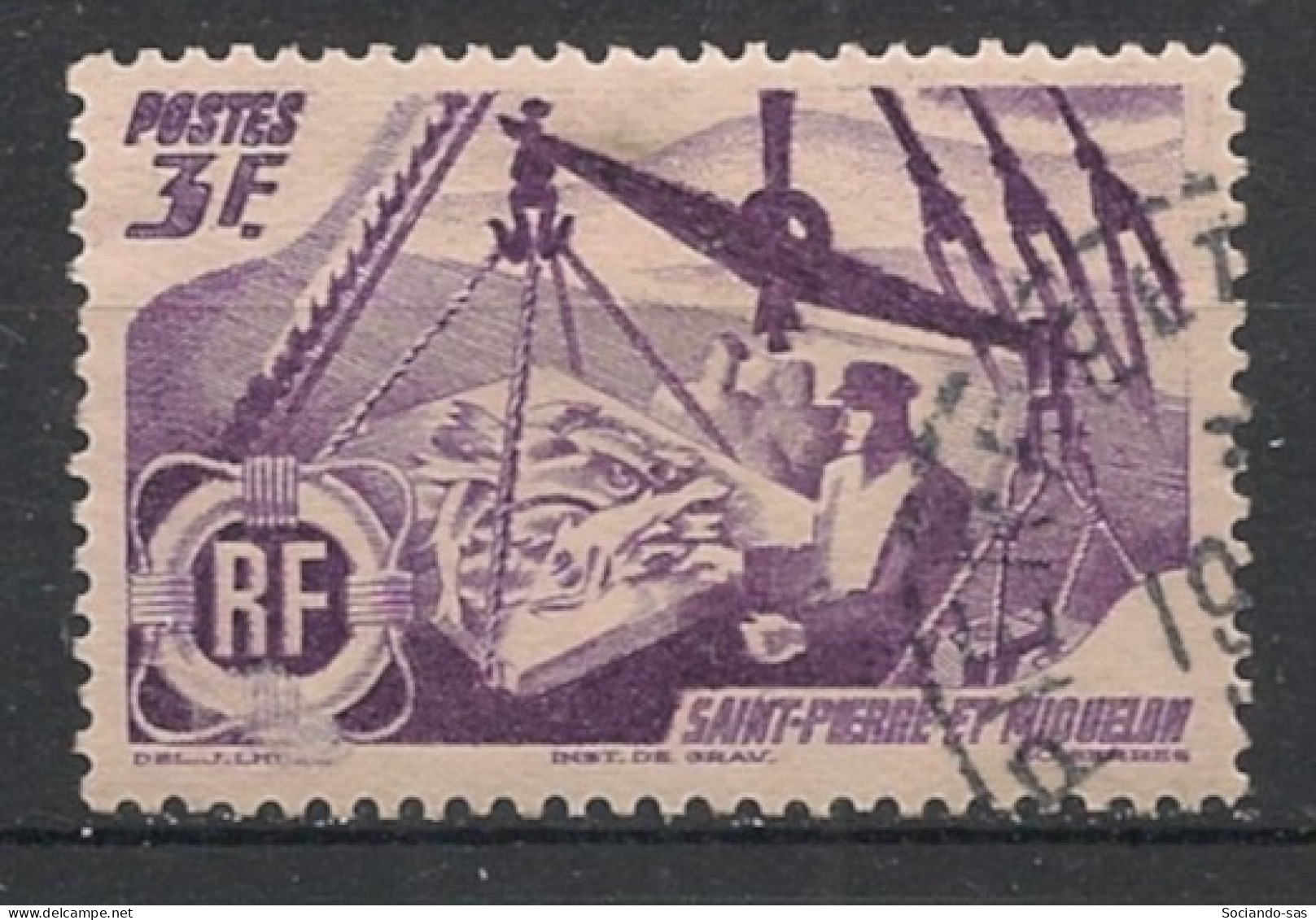 SPM - 1947 - N°YT. 335 - Pêche 3f Lilas - Oblitéré / Used - Usados