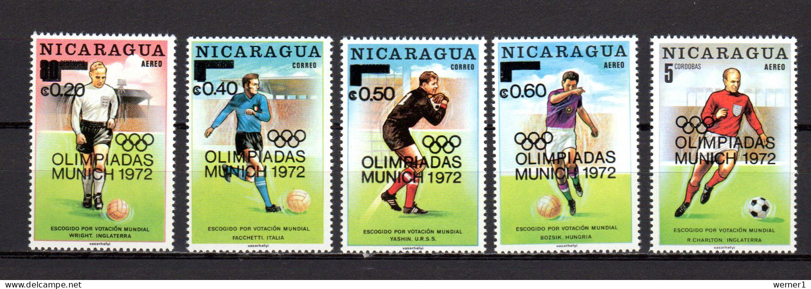 Nicaragua 1972 Olympic Games Munich, Football Soccer Set Of 5 With Overprint MNH - Verano 1972: Munich