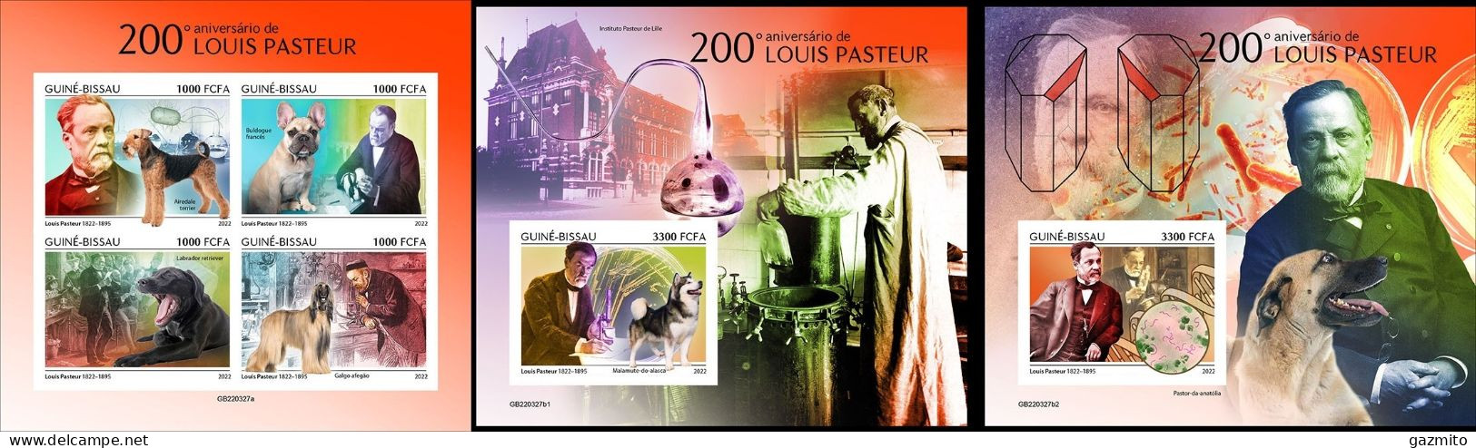Guinea Bissau 2022, Pasteur, Dogs, 4val In BF+BF IMPERFORATED - Chemistry
