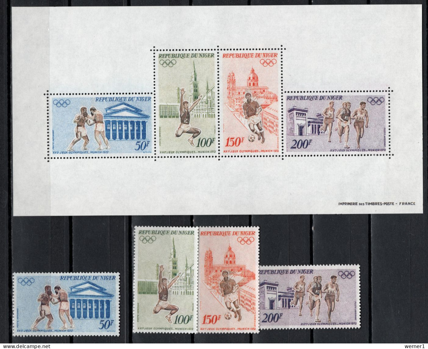 Niger 1972 Olympic Games Munich, Football Soccer, Boxing, Athletics Set Of 4 + S/s MNH - Ete 1972: Munich