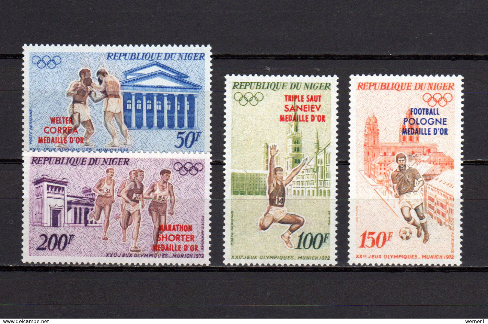 Niger 1972 Olympic Games Munich, Football Soccer, Boxing, Athletics Set Of 4 With Winners Overprint MNH - Summer 1972: Munich