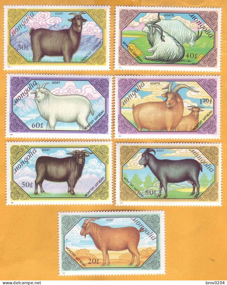 1988 Mongolia  Goats, Goat, Pets  Fauna, Animals  7v Mint - Mongolia