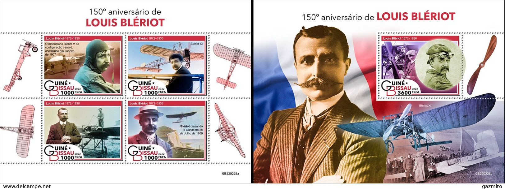 Guinea Bissau 2022, Planes, Bleriot, 4val In BF +BF - Guinea-Bissau