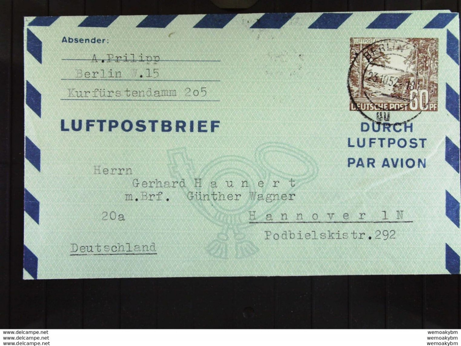 Berlin: Luftpostfalt-Brief Mit 60 Pf  OSt. Berlin Vom 23.10.52 Nach Hannover -sehr Saubere Erhaltung -Knr: LF 3 - Luftpost