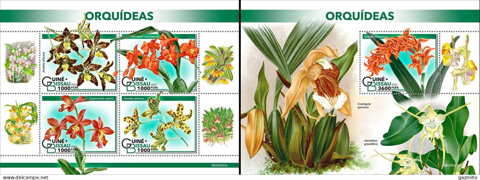 Guinea Bissau 2022, Orchids II, 4val In BF+BF - Orchideeën