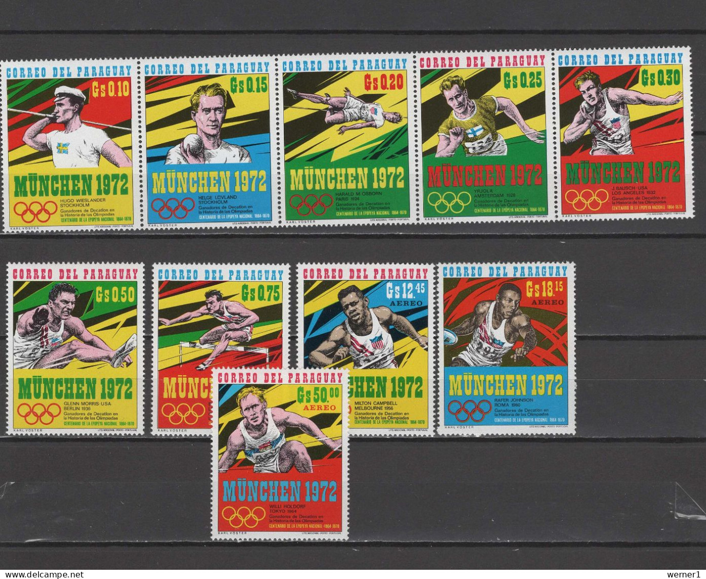 Paraguay 1971 Olympic Games Munich, Athletics Set Of 10 (strip Of 5 + 5 Stamps) MNH - Summer 1972: Munich