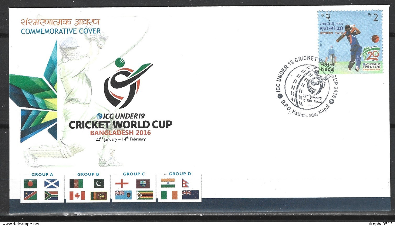 NEPAL. Enveloppe Commémorative De 2016. Coupe Du Monde Des Moins De 19 Ans. - Cricket