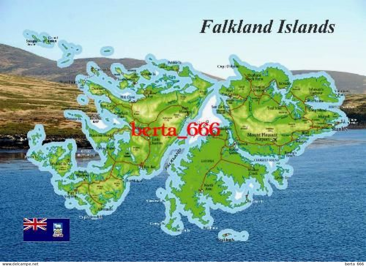 Falklands Islands Map Malvinas New Postcard * Carte Geographique * Landkarte - Falkland Islands
