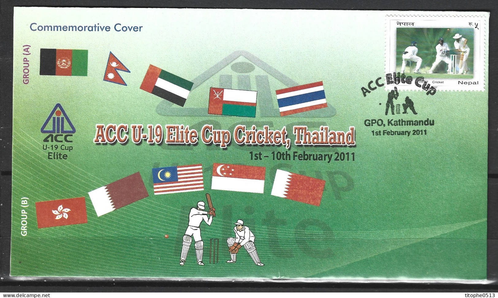 NEPAL. Enveloppe Commémorative De 2011. Coupe Du Monde 2011 Des Moins De 19 Ans. - Cricket