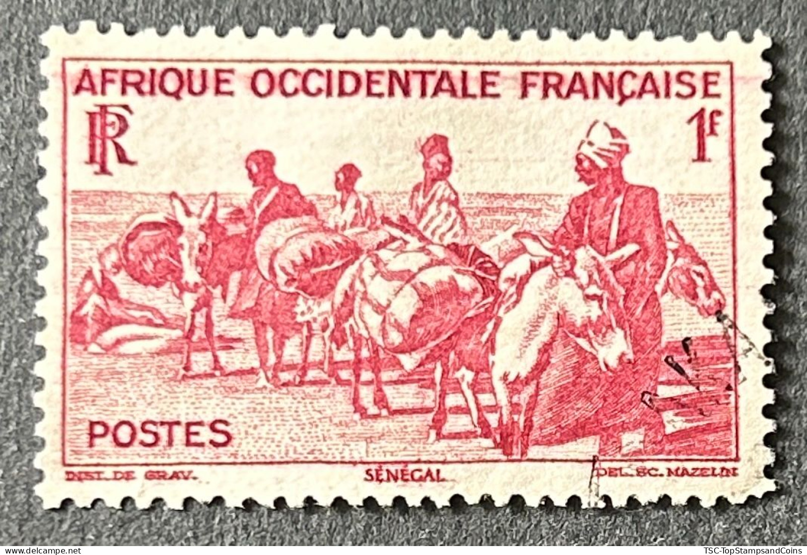 FRAWA0030U - Local Motives - Donkey Caravan - Senegal - 1 F Used Stamp - AOF - 1947 - Usados