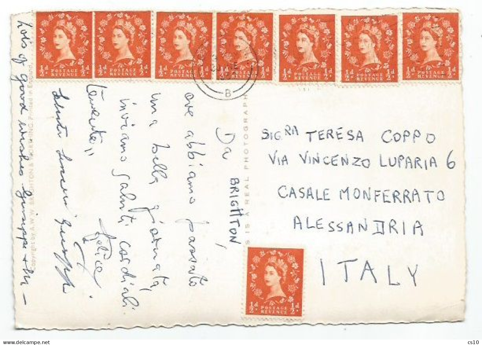 UK Britain Pcard Brighton Hove 30jun1959 X Italy With Half Penny X 8 Pcs - Storia Postale