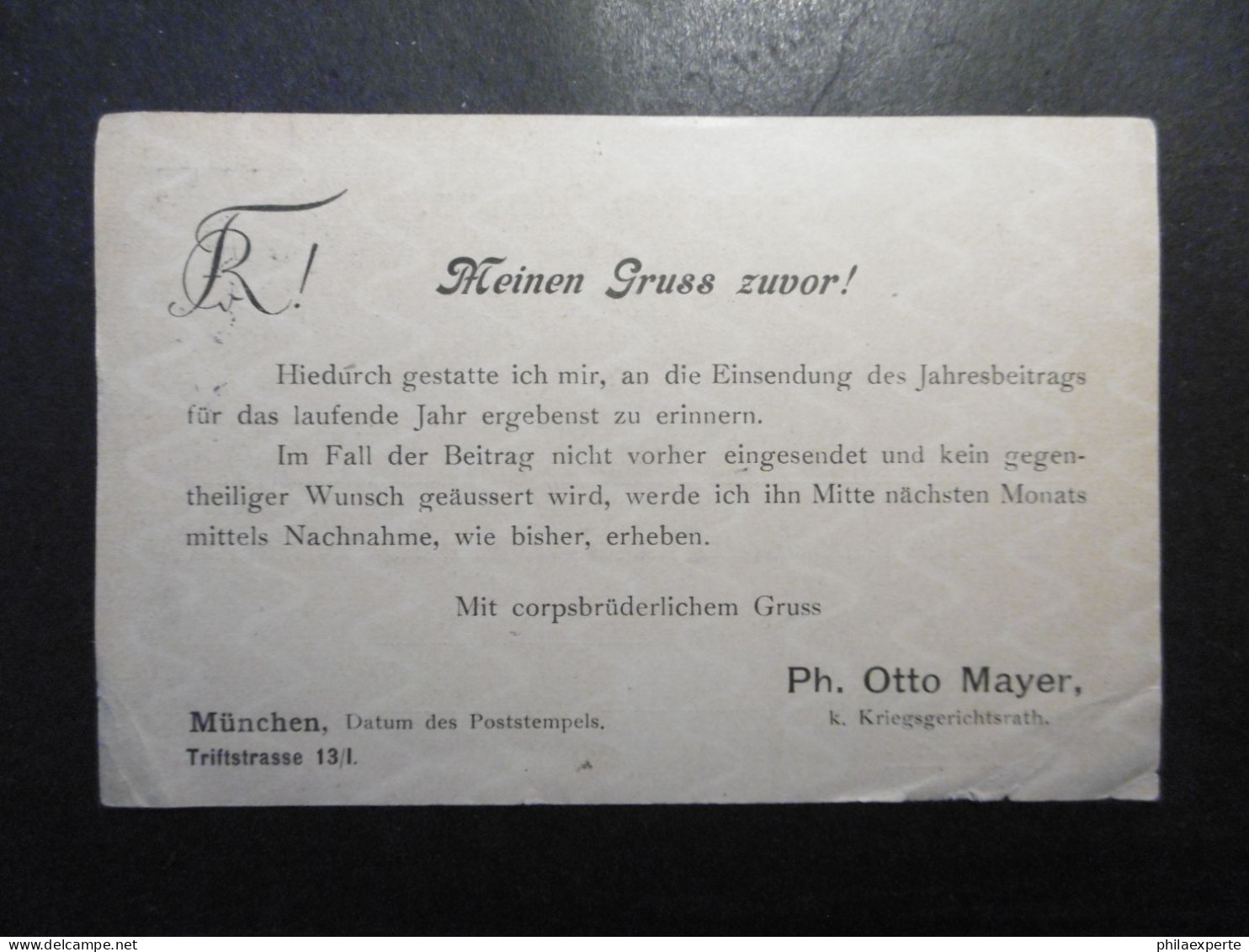 Bayern GA Karte(wie P48) Mit Zudruck Des Kriegsgerichtsrates 1900 An Stabsarzt Wolffhügel In China-seltene Incoming Mail - Storia Postale