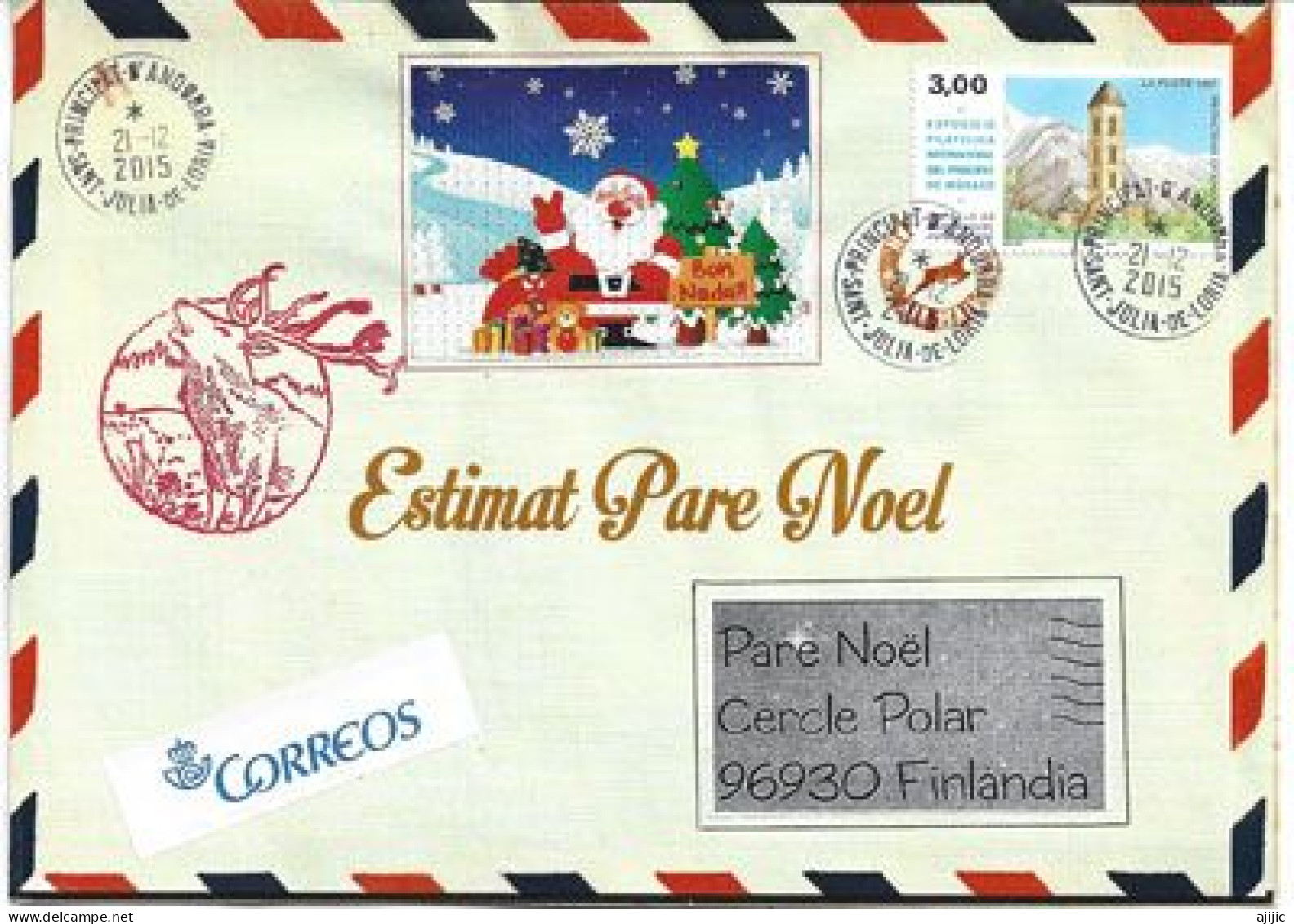 NOËL ANDORRAN. Lettre Au Père Noèl  (en Catalan)  2015 - Storia Postale