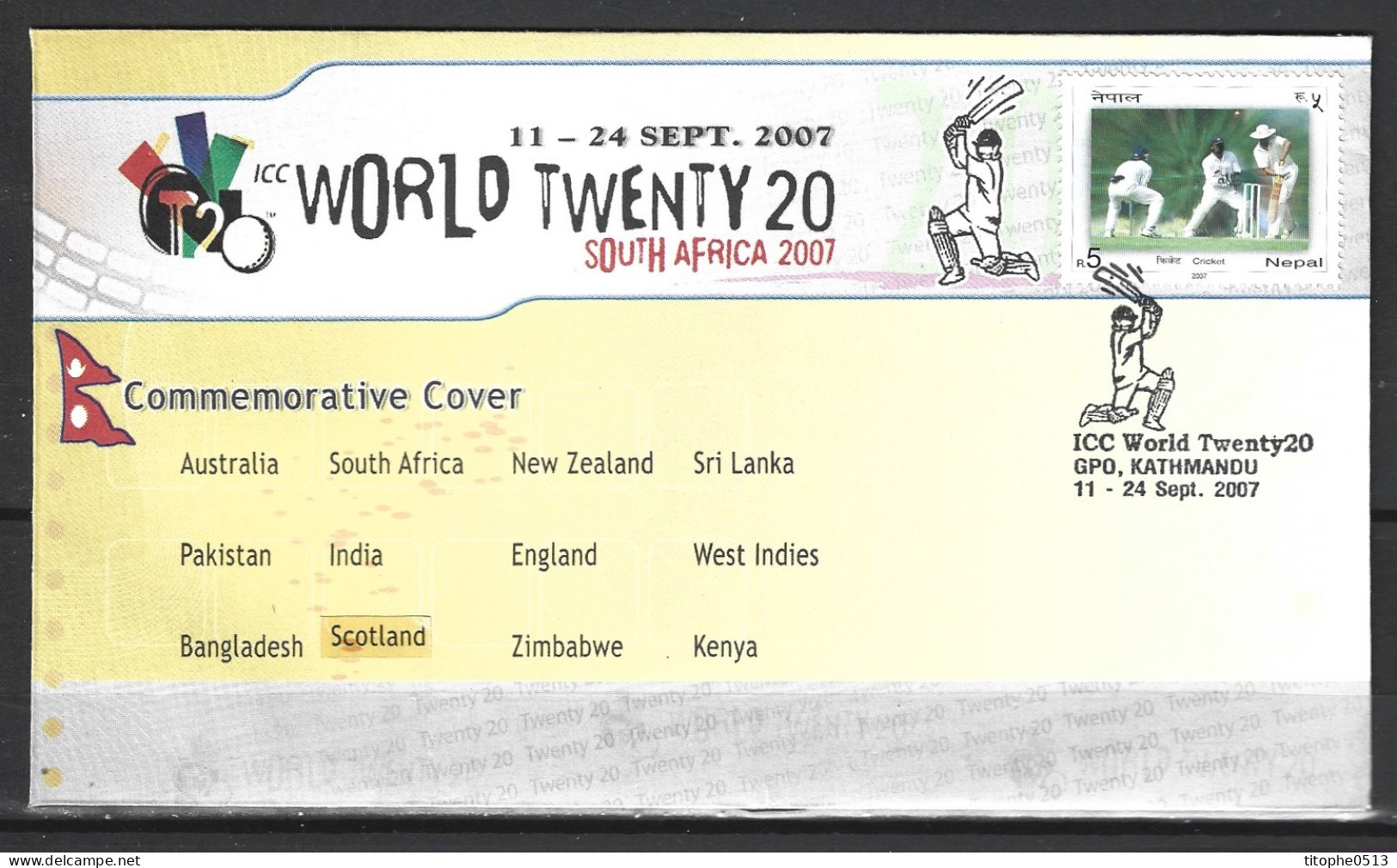NEPAL. Enveloppe Commémorative De 2007. ICC World Twenty 20. - Cricket