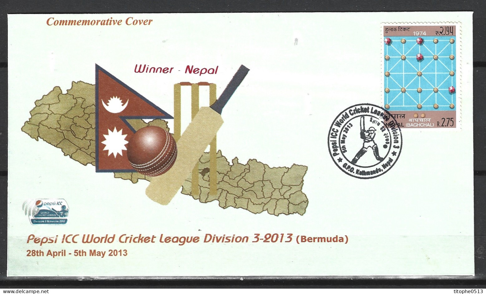 NEPAL. Enveloppe Commémorative De 2013. World Cricket League Division 3. - Cricket