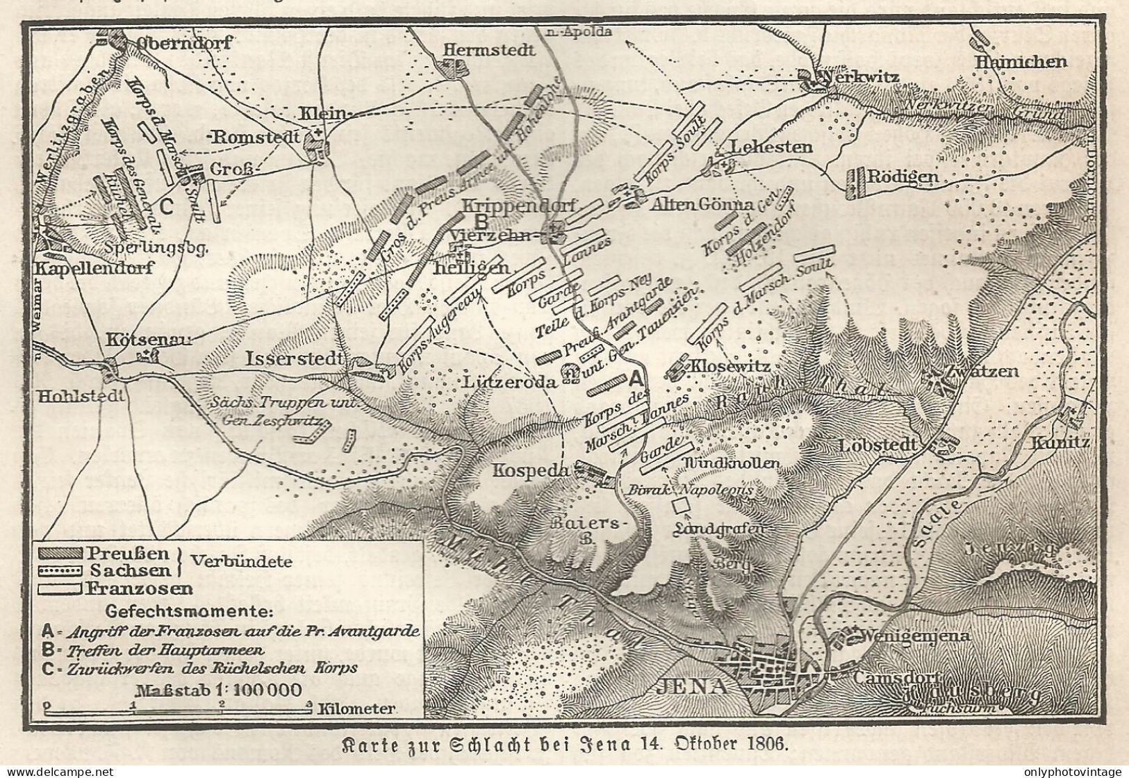 1890 Germany, Jena Battle, Carta Geografica Antica, Old Map, Carte Géographique Ancienne - Carte Geographique