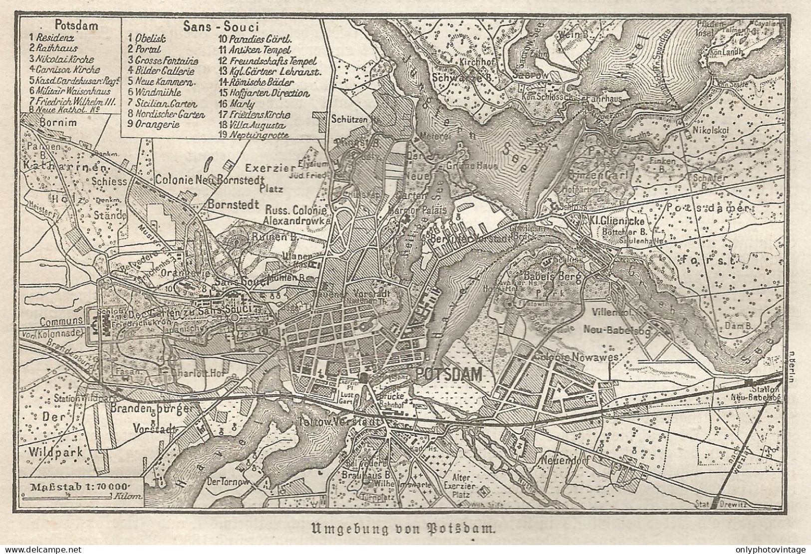 1890 Germany, Potsdam And Surroundings, Carta Geografica Antica, Old Map, Carte Géographique Ancienne - Carte Geographique