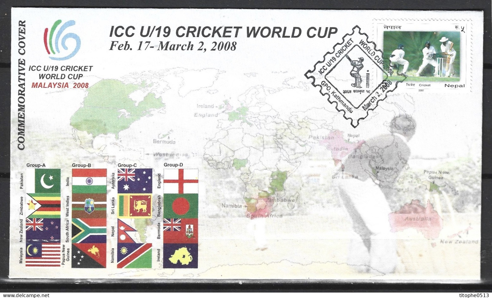 NEPAL. Enveloppe Commémorative De 2008. ICC U-19 Cricket World Cup. - Cricket