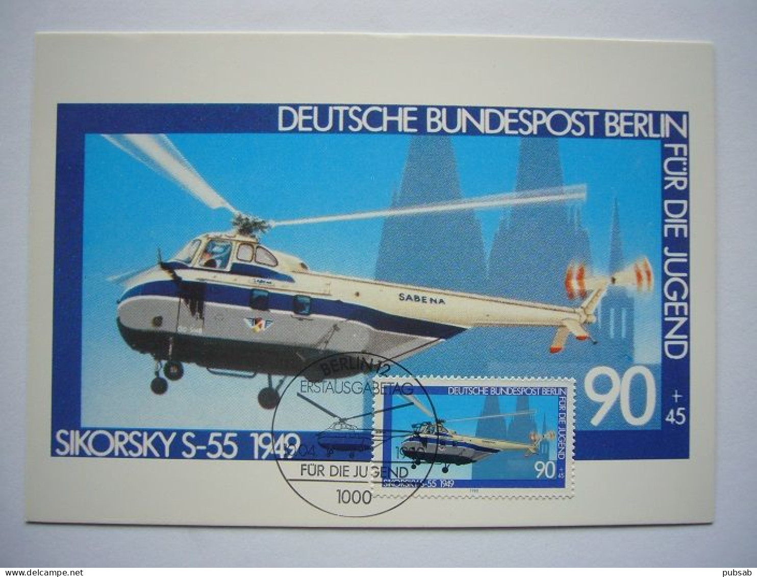 Avion / Airplane / SABENA / Helicopter / Sikorsky S55 / Carte Maximum Deutsche Bundespost - Hubschrauber