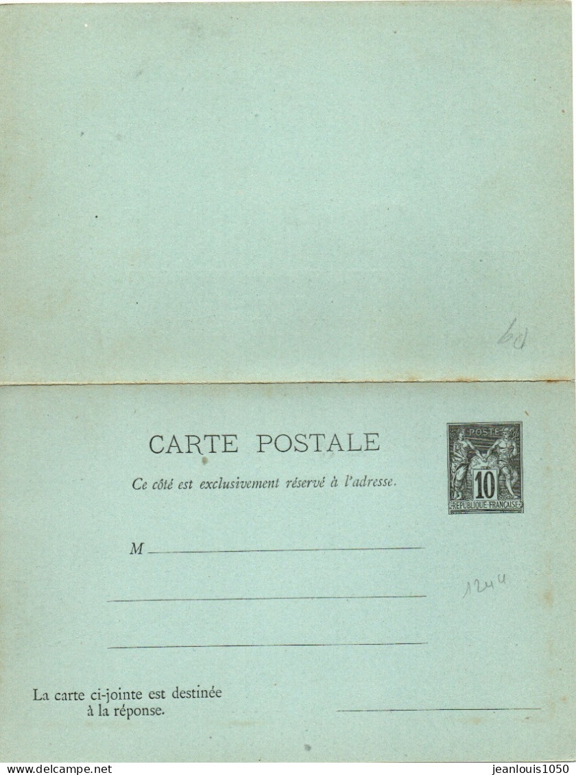 FRANCE ENTIER CARTE SAGE 10 Cts AVEC REPONSE NEUF ** - Cartoline-lettere