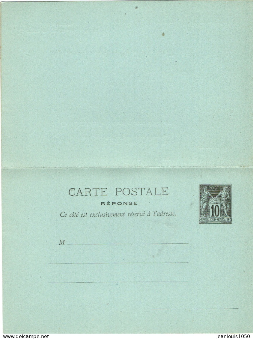 FRANCE ENTIER CARTE SAGE 10 Cts AVEC REPONSE NEUF ** - Cartoline-lettere
