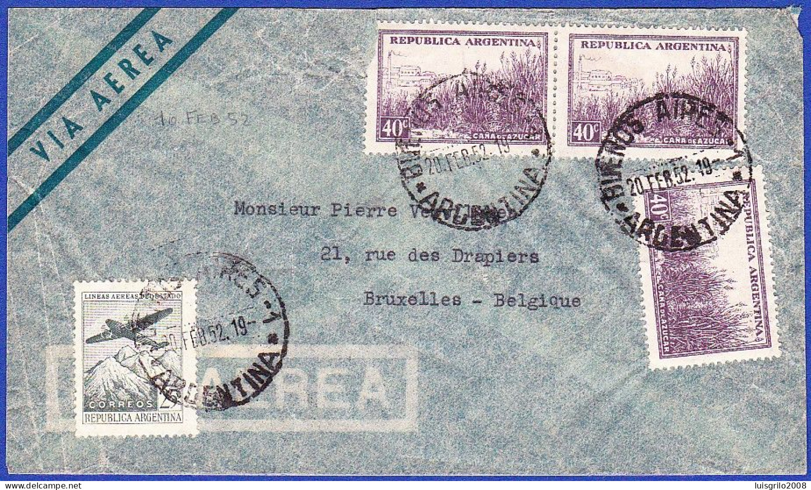 Cover - Buenos Aires To Bruxelles, Belgique -|- Postmark - Buenos Aires . 1952 - Brieven En Documenten