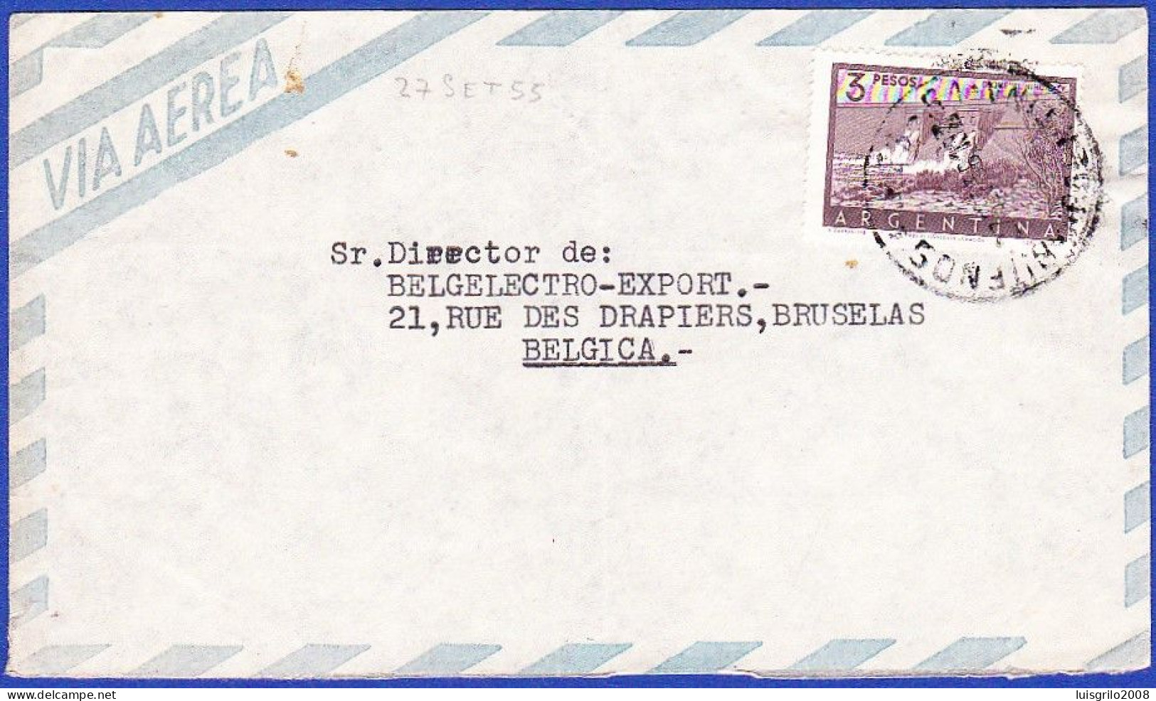 Cover - Buenos Aires To Bruselas, Bélgica -|- Postmark - Buenos Aires . 1955 - Lettres & Documents