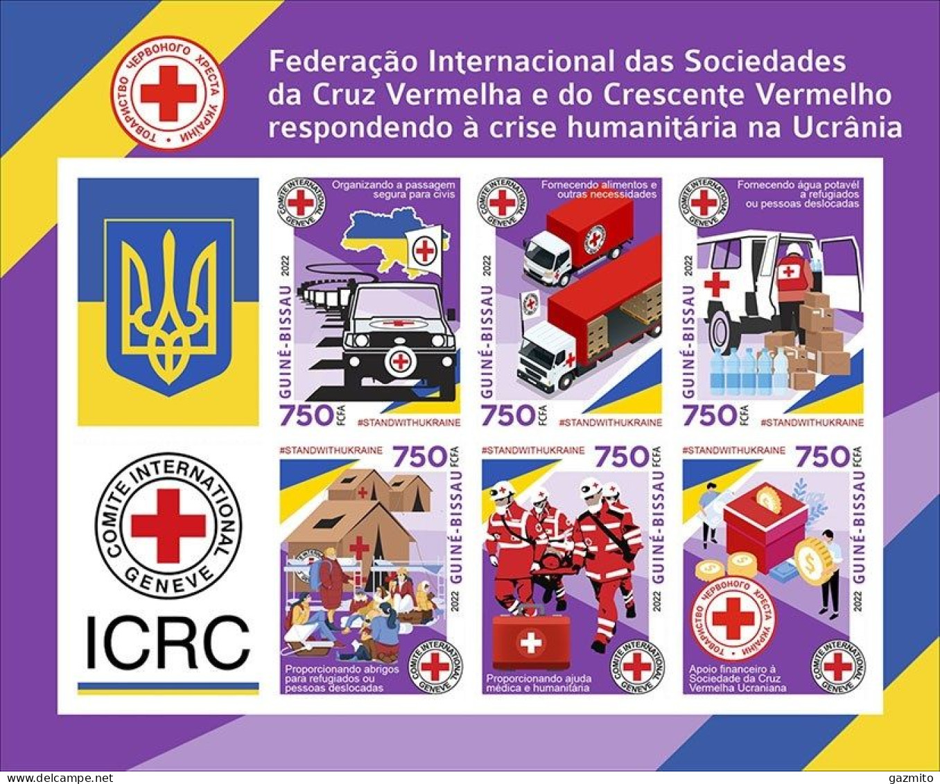 Guinea Bissau 2022, Red Cross, Car, Trucks, 6val In BF IMPERFORATED - Camiones