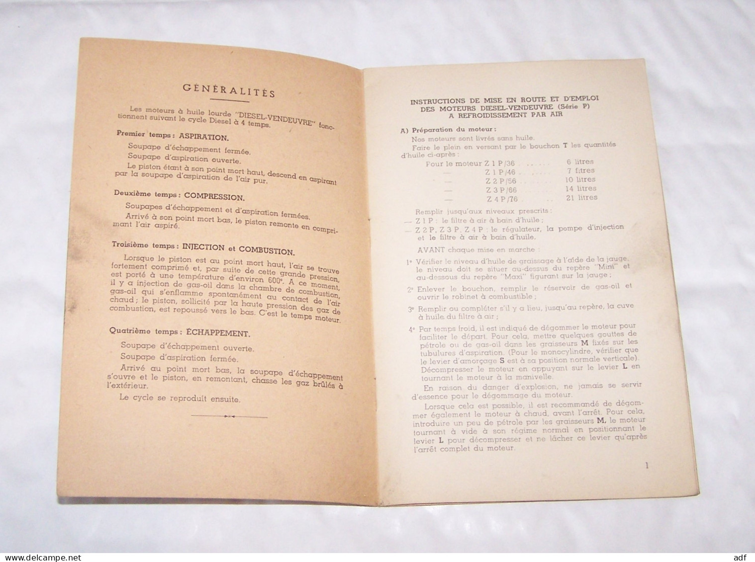 NOTICE DE MISE EN ROUTE CONDUITE ET ENTRETIEN MOTEURS VENDEUVRE TYPES Z1P - Z2P - Z3P - Z4P A REFROIDDISSEMENT PAR AIR - Tractores