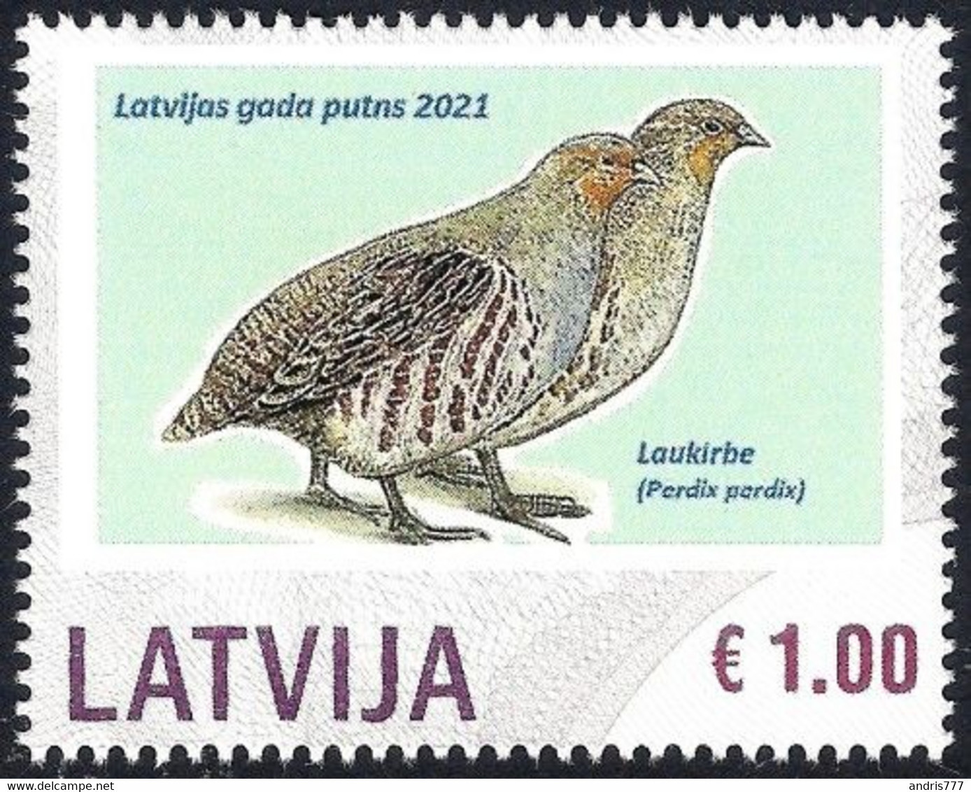 Latvia Lettland Lettonie 2021 - Bird Of The Year - Grey Partridge - Personalized Stamp - Pernice, Quaglie