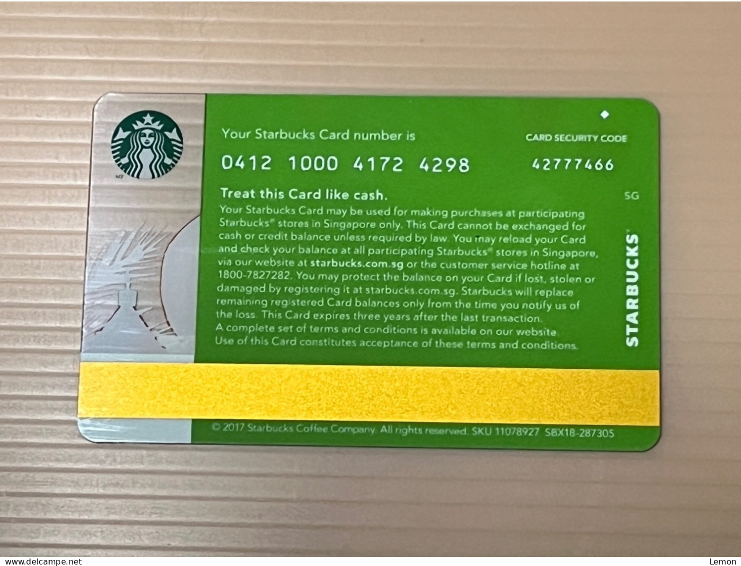 Singapore STARBUCKS Coffee Gift Card, Set Of 1 Used Card - Singapore