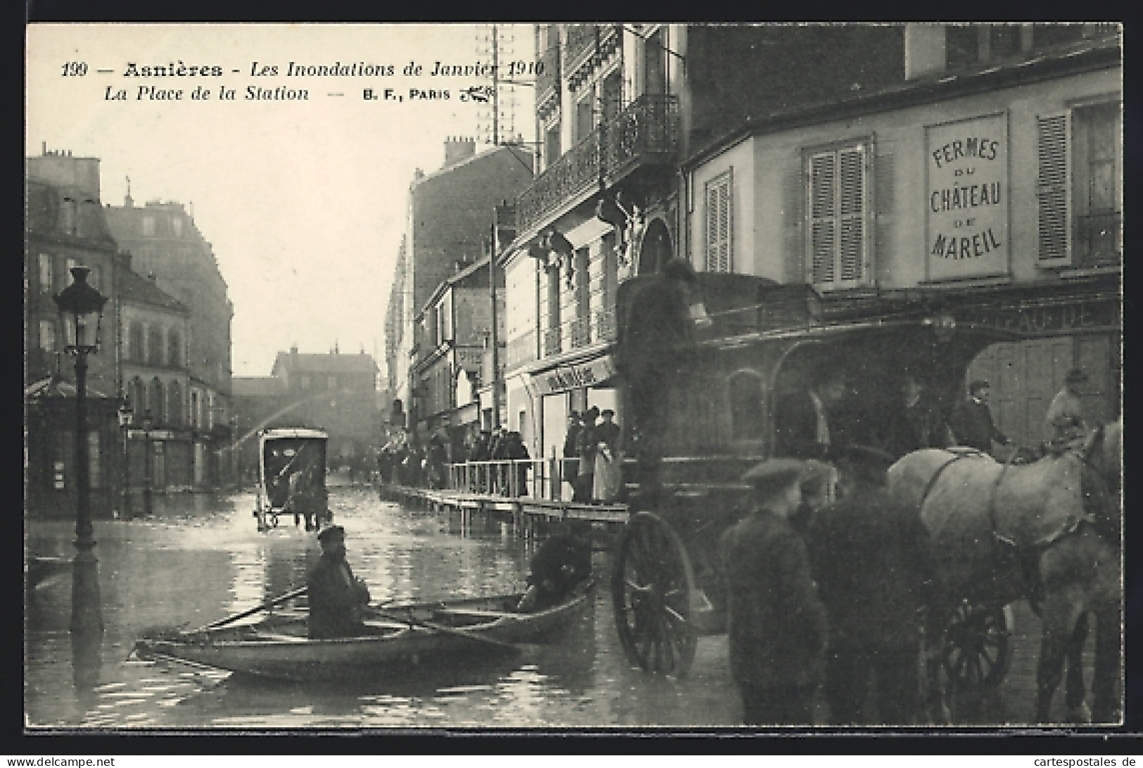 AK Asnières, Les Inondations De Janvier 1910, La Place De La Station, Hochwasser  - Floods