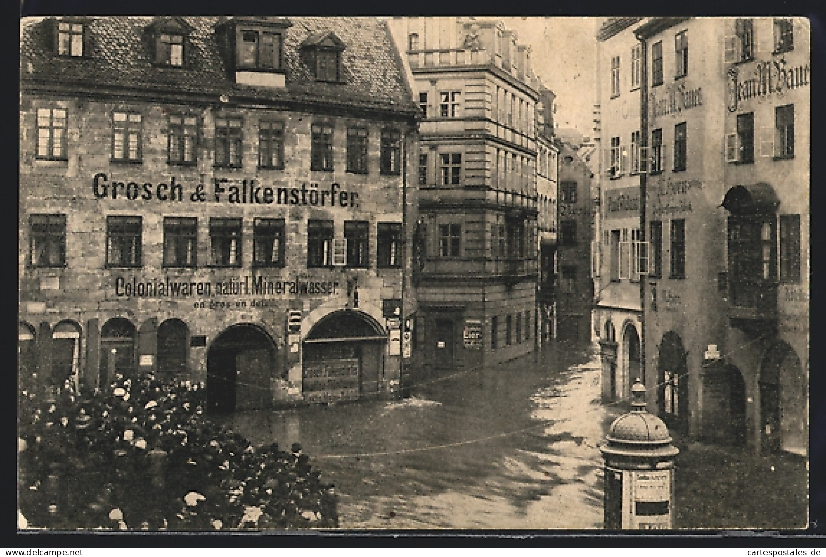 AK Nürnberg, Hochwasser, 4.-6.Februar 1909, Ostmarkt Mit Tucherstrasse, Litfasssäule  - Floods