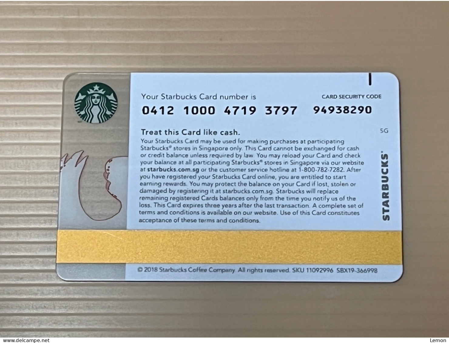 Singapore STARBUCKS Coffee Gift Card, Set Of 1 Used Card - Singapore