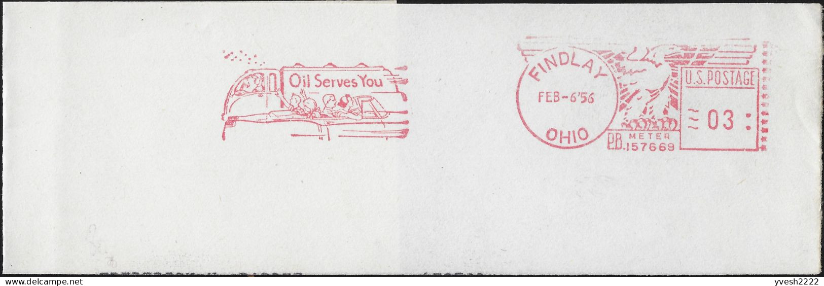 États-Unis USA 1956. EMA Pitney Bowes, Le Pétrole à Votre Service. Automobile Sans Capote Et Camion - Petróleo