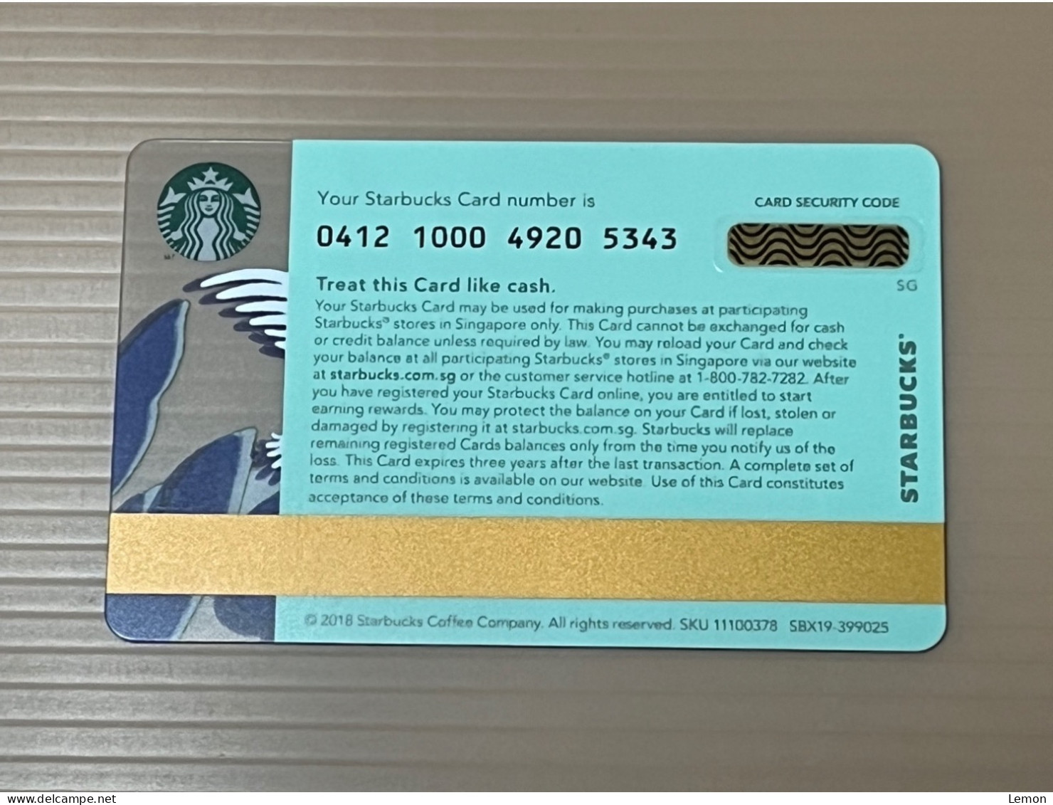 Singapore STARBUCKS Coffee Gift Card, Set Of 1 Used Card - Singapore