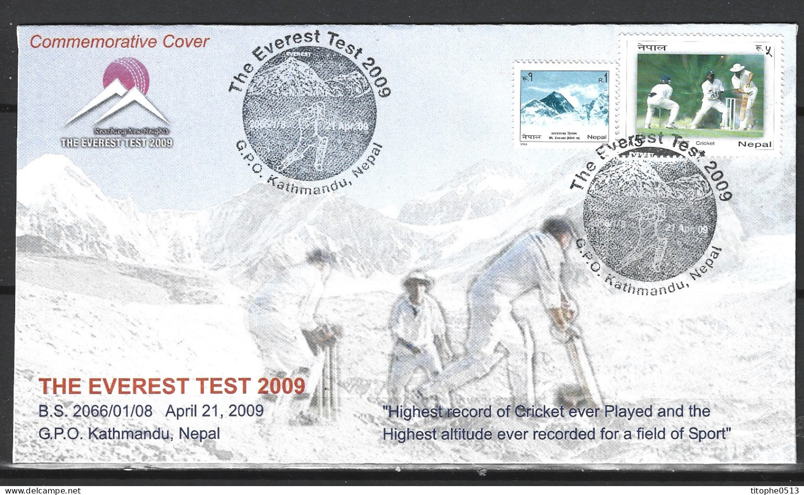 NEPAL. Enveloppe Commémorative De 2009. The Everest Test 2009. - Cricket