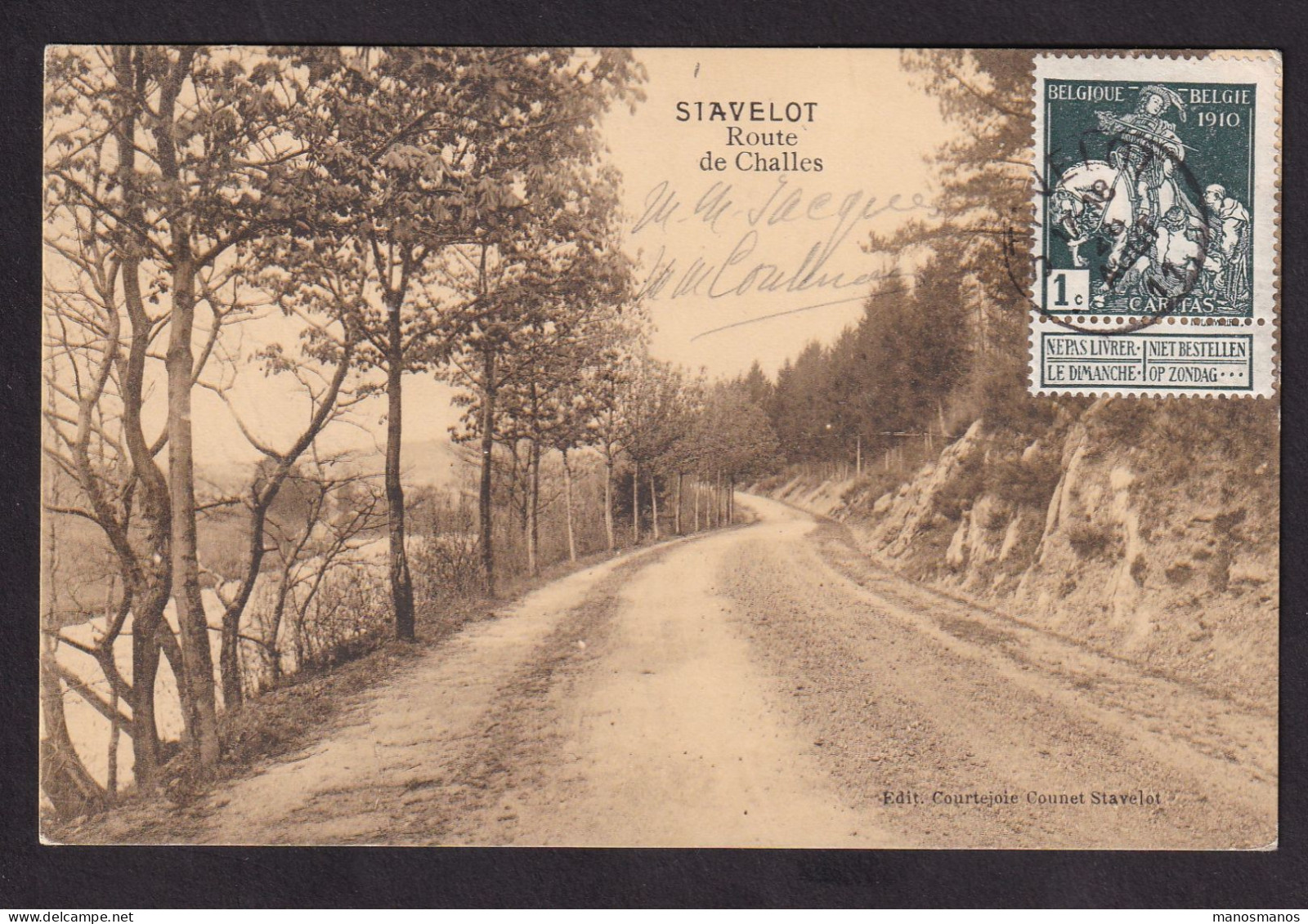 DDFF 844 --  Carte-Vue TP Caritas (COB 25 EUR S/document) STAVELOT 1911 Vers BXL - Tarif Imprimé - 1910-1911 Caritas