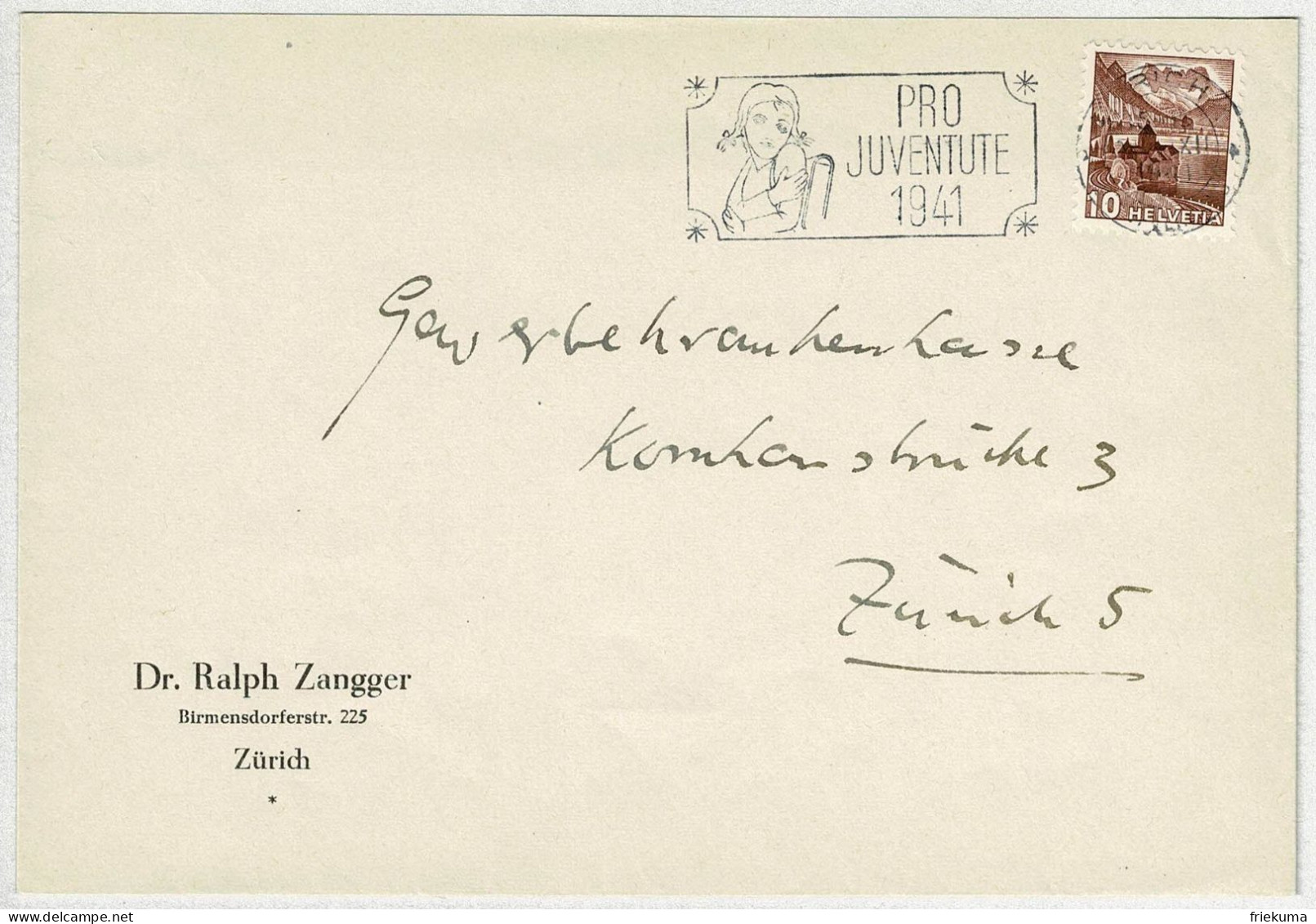 Schweiz / Helvetia 1941, Brief Zürich, Pro Juventute, Schülerin / Élève / Schoolgirl - Other & Unclassified