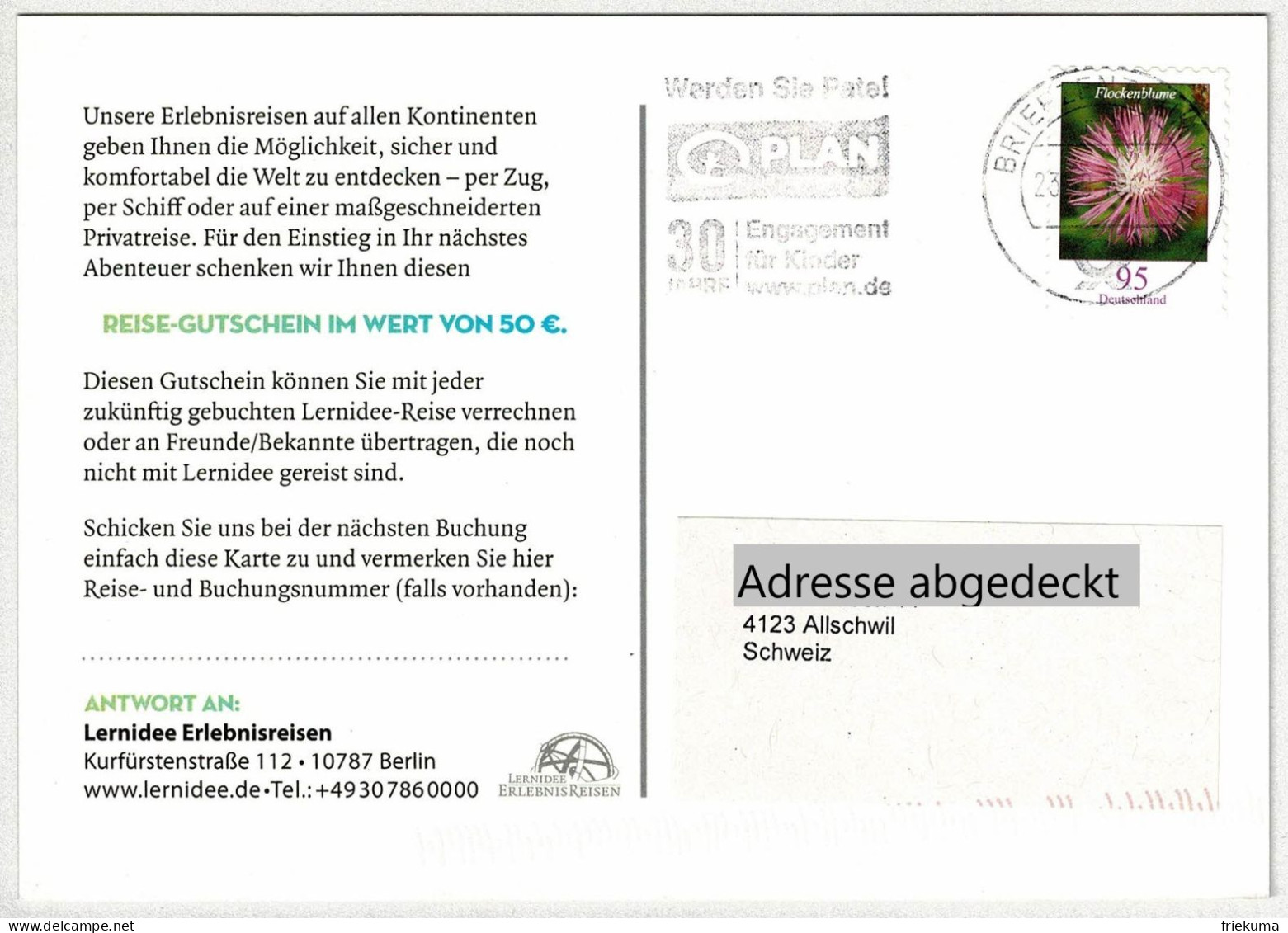 Deutschland 2019, Postkarte Nach Allschwil (Schweiz), Engagement Für Kinder / Enfants / Children, Pate / Parrain - Andere & Zonder Classificatie