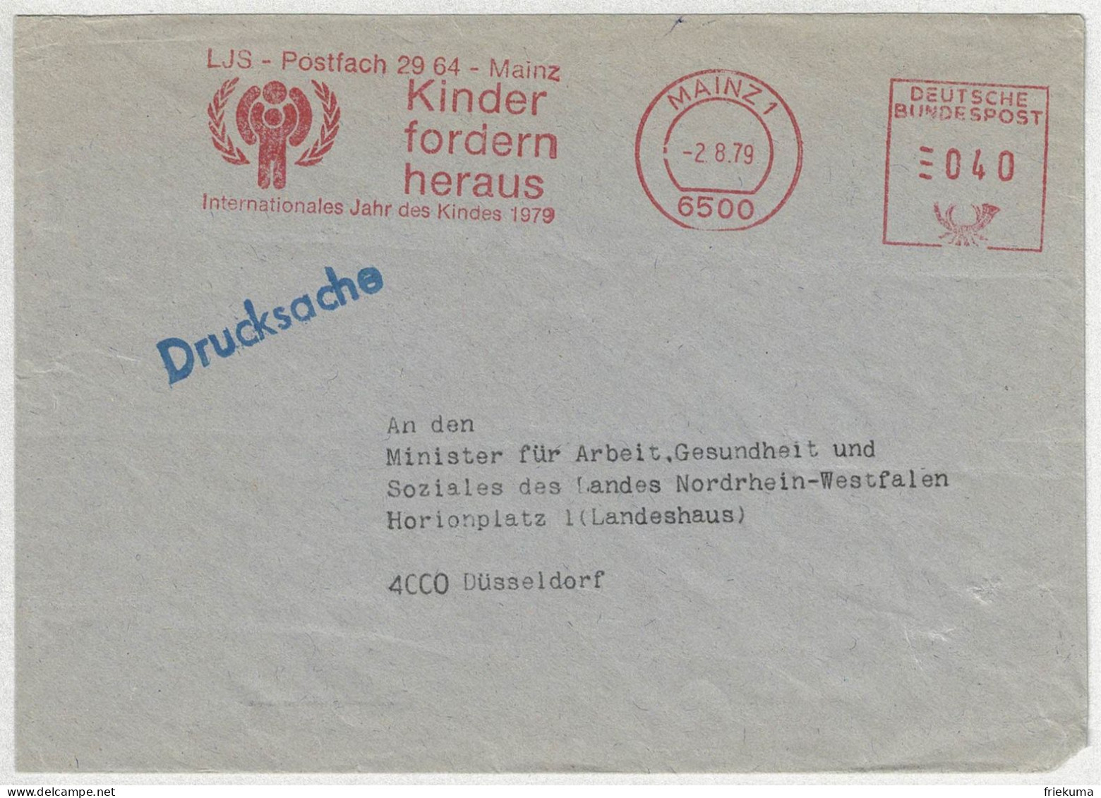 Deutsche Bundespost 1979, Brief Freistempel / EMA / Meterstamp Jahr Des Kindes / Year Of The Child Mainz - Düsseldorf - Andere & Zonder Classificatie