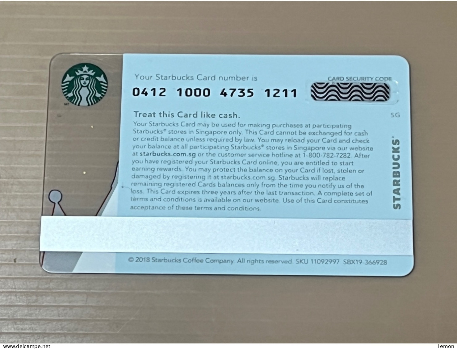 Singapore STARBUCKS Coffee Gift Card, Set Of 1 Used Card - Singapore