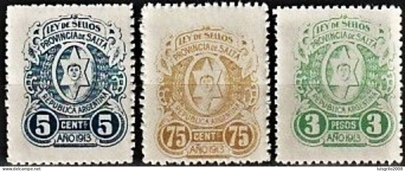 Fiscaux / Revenue, Argentina 1913 - 3 Pesos + 5 Cents. + 75 Cents. Ley De Selos, Provincia De Salta -|- MNH - Dienstmarken