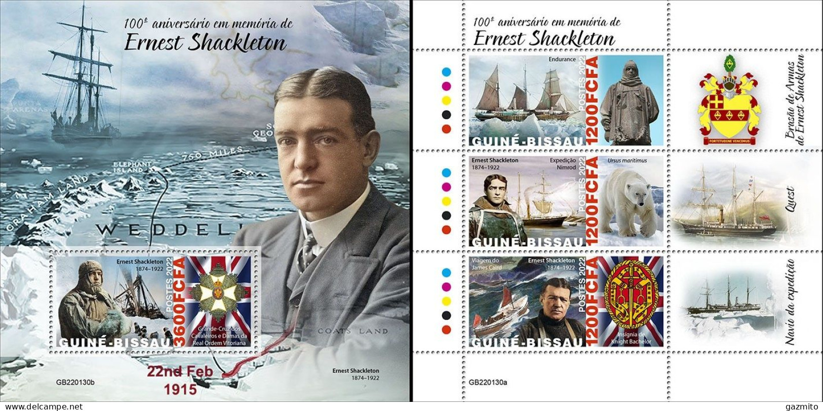 Guinea Bissau 2022, Shackleton, Ships, 3val In BF+BF - Polar Explorers & Famous People