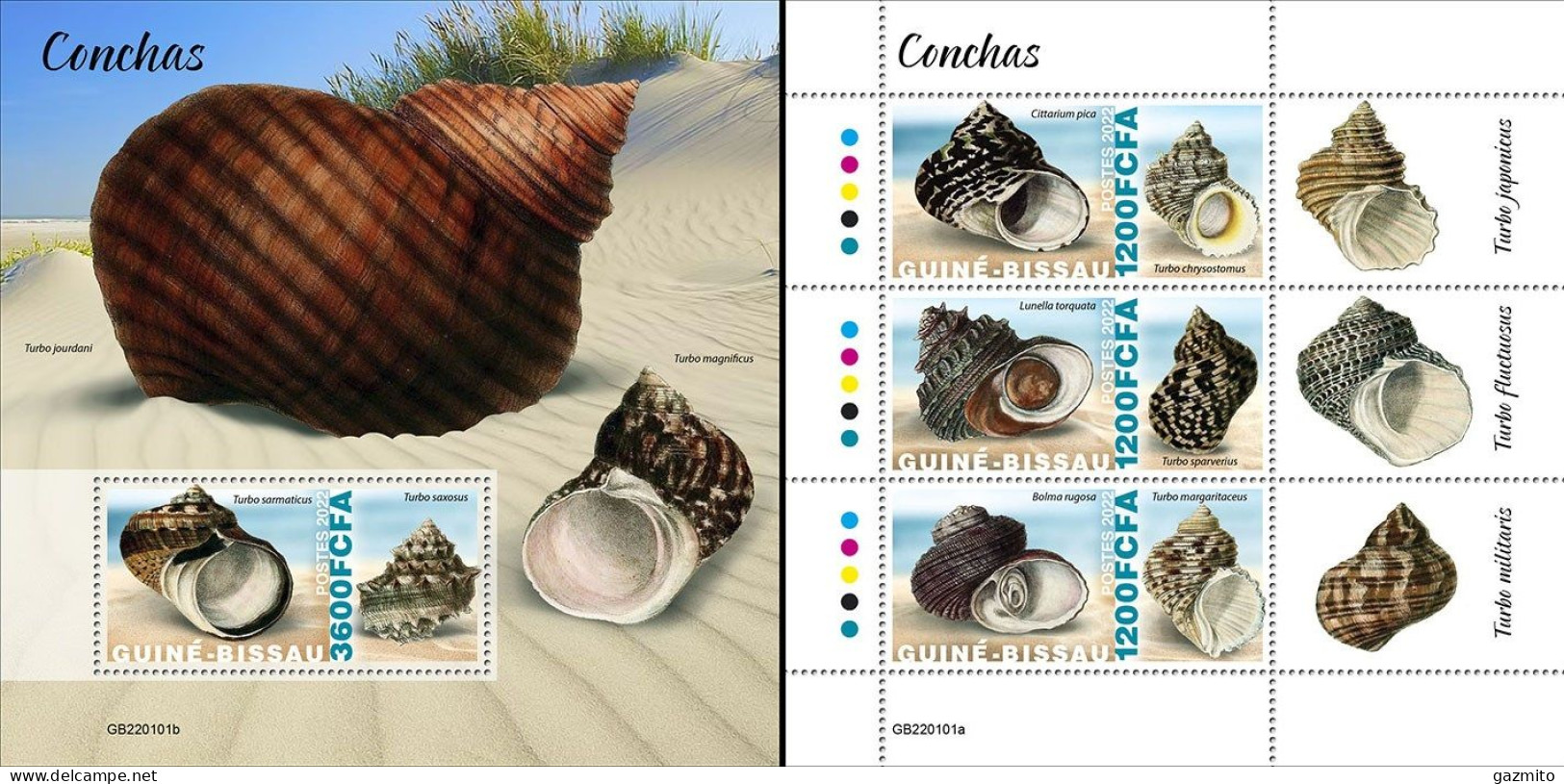 Guinea Bissau 2022, Shells, 3val In BF +BF - Coneshells