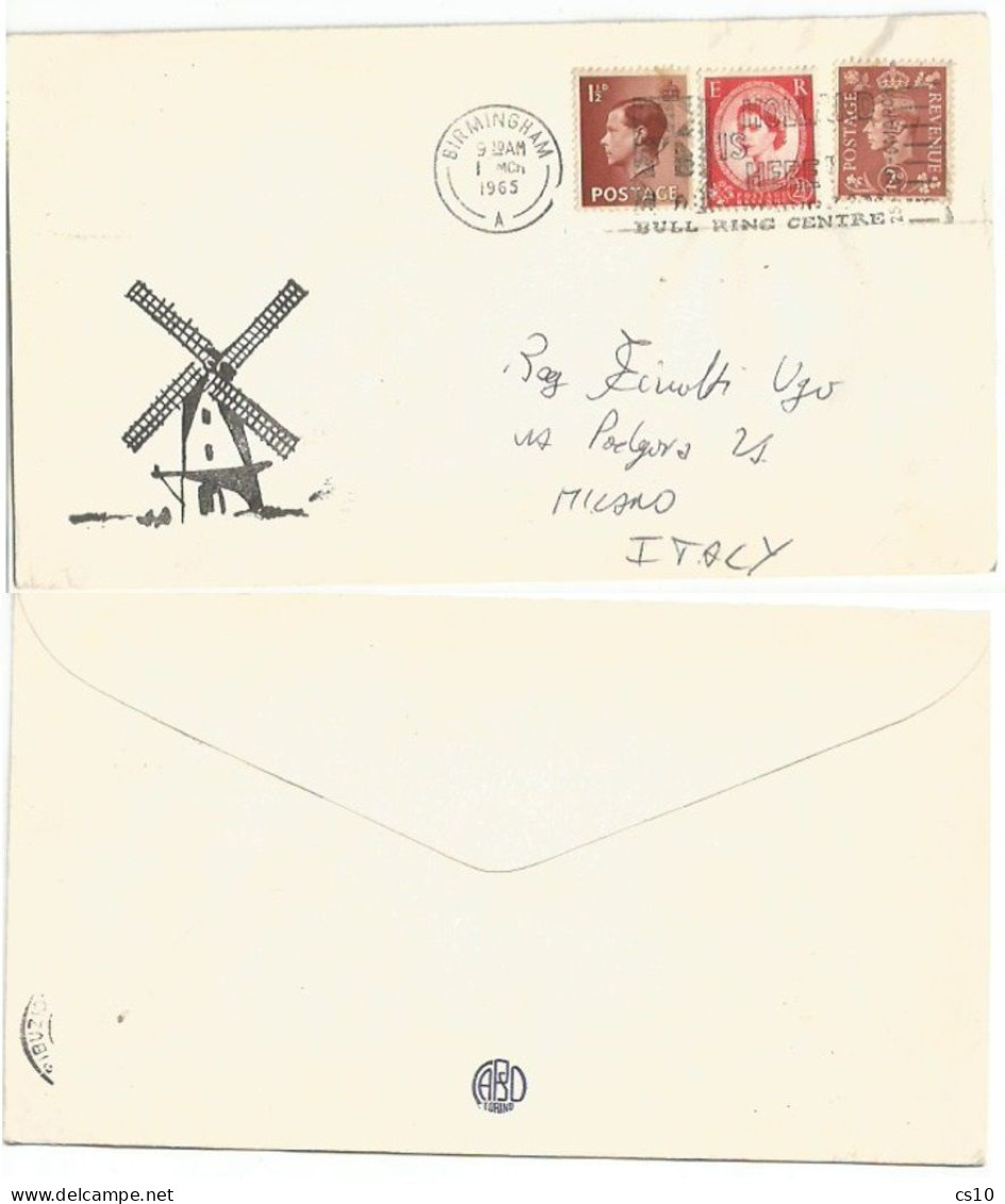 UK Britain Mixed Franked CV 3 Kings Including Graphite Lines QE2 D2.5 In 2nd Type !! Birmingham 1mar65 To Italy - Postmark Collection