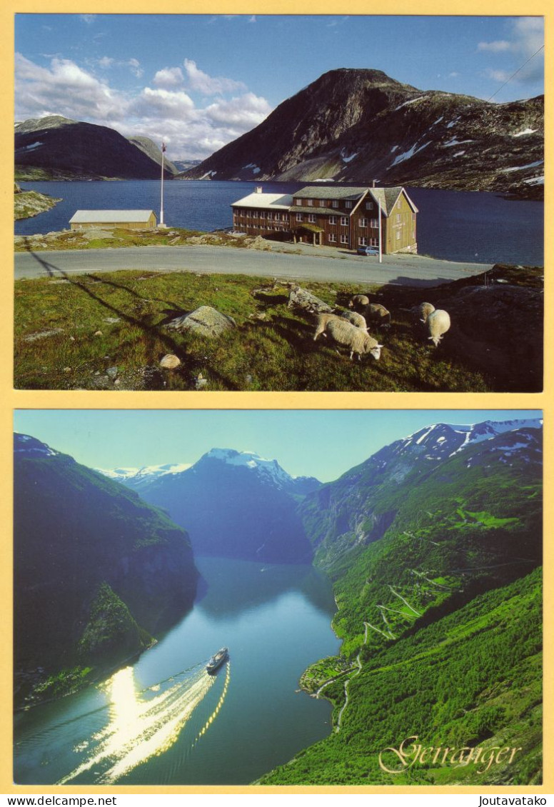 2 PC - Norway - Geiranger - Djupvashytta Hotel - Geirangerfjorden Og Ornesvingene - Fjord, Eagle Road, Ship - Norwegen